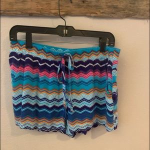 Drawstring multi-colored shorts.